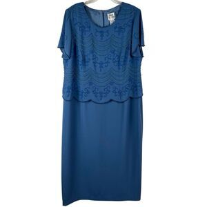 R&M Richards Formal Cocktail Dress Beaded Overlay 18W